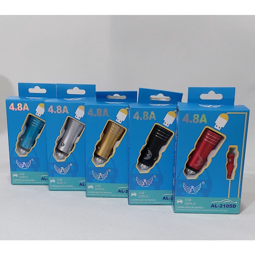 Carregador Veicular Turbo Altomex USB Duplo 4.8A com Cabo V8 AL-2105D