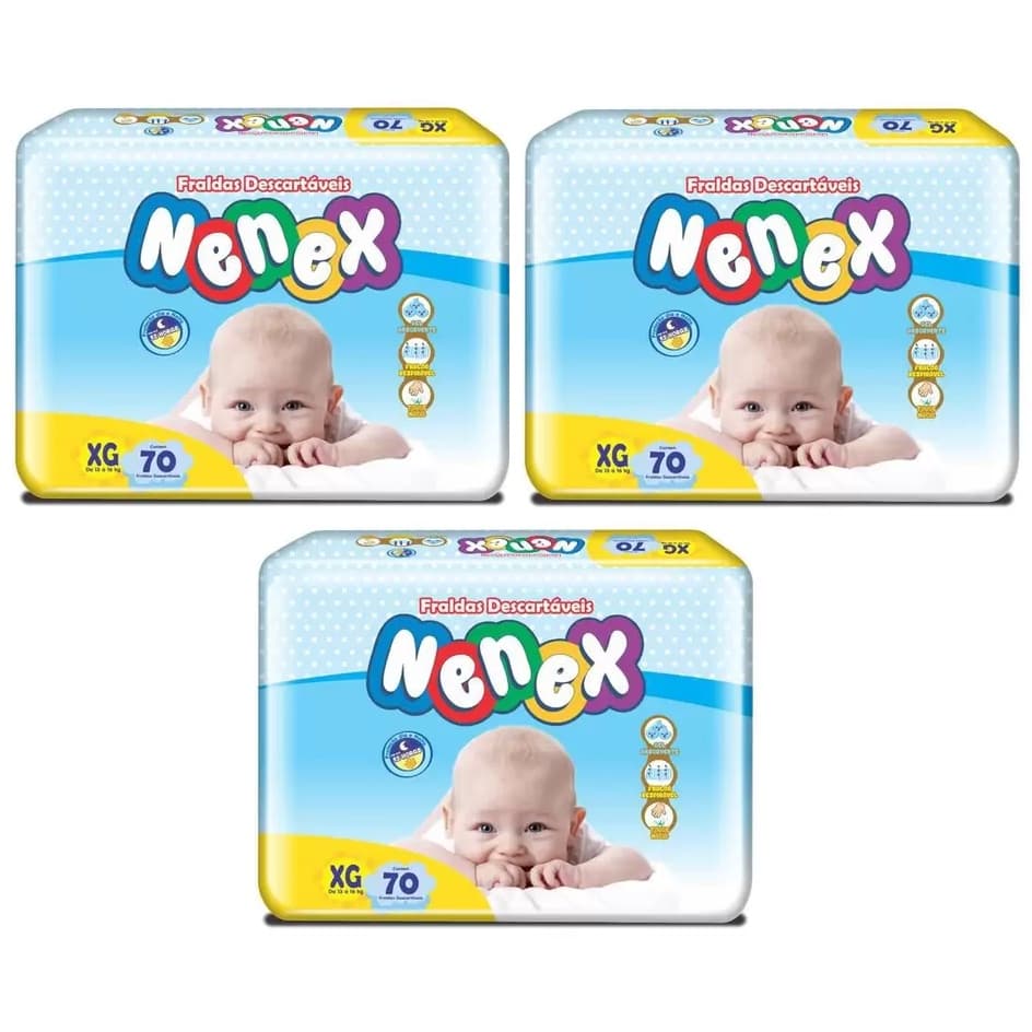 Fralda Descartável na Promoção Kit com 3 Pacotes Nenex Dia & Noite TAM XG - 210 Fraldas
