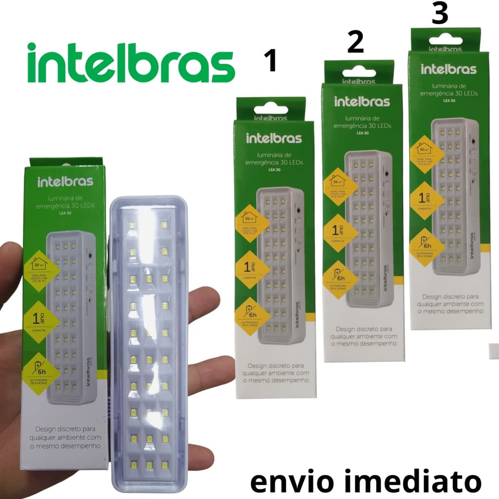 Kit 3 Luminária De Emergência Autônoma De Led 30l Intelbras - luminaria de emergência lea 30 intelbras (30 Leds)