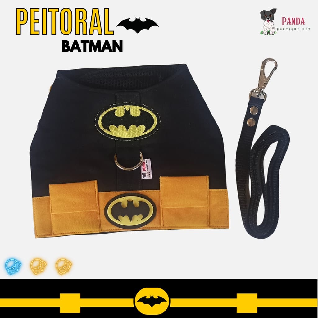 Peitoral Pet Batman Coleira pet com guia para cachorro