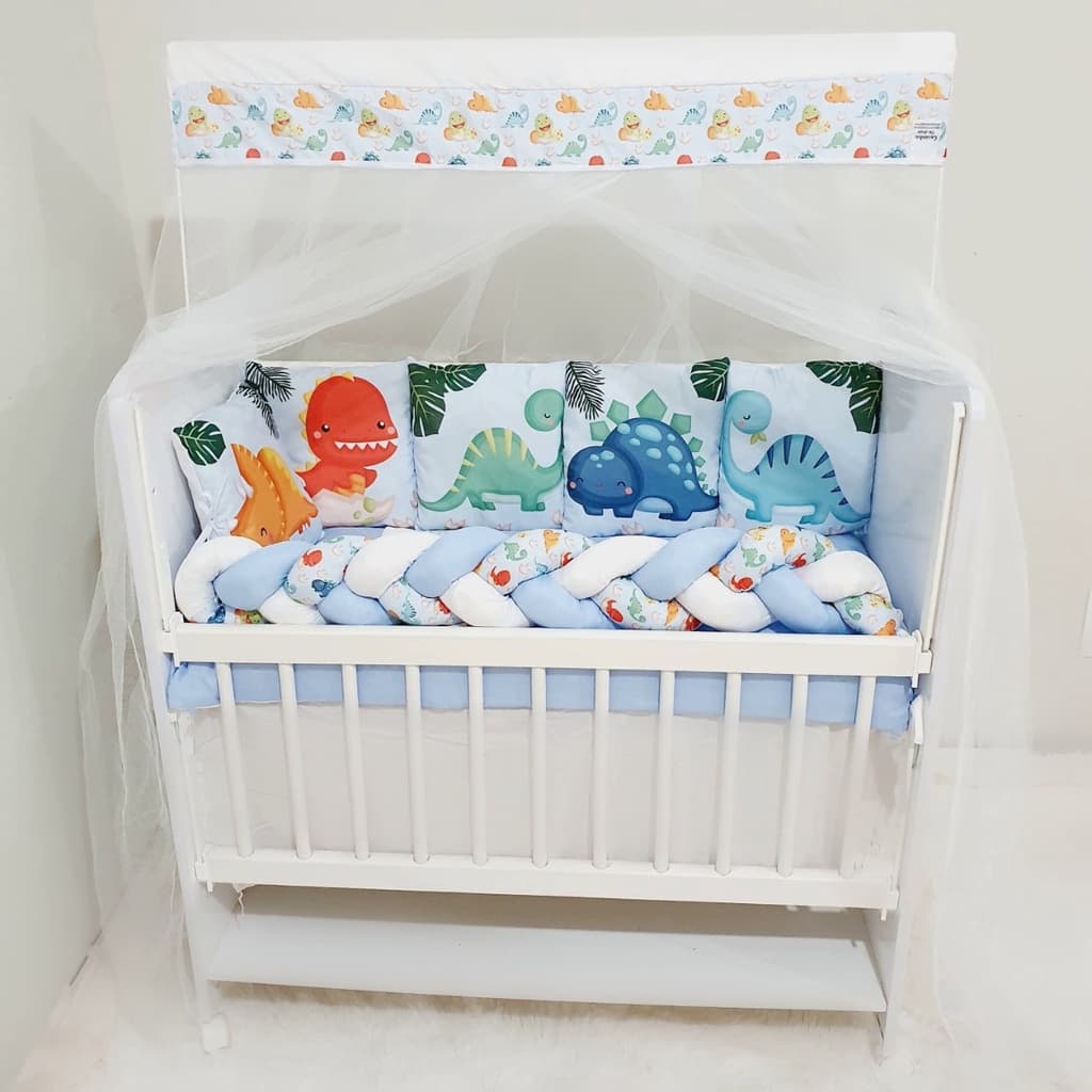 Kit Mini Berço 13 peças Enxoval Bebê Menino Dino Azul