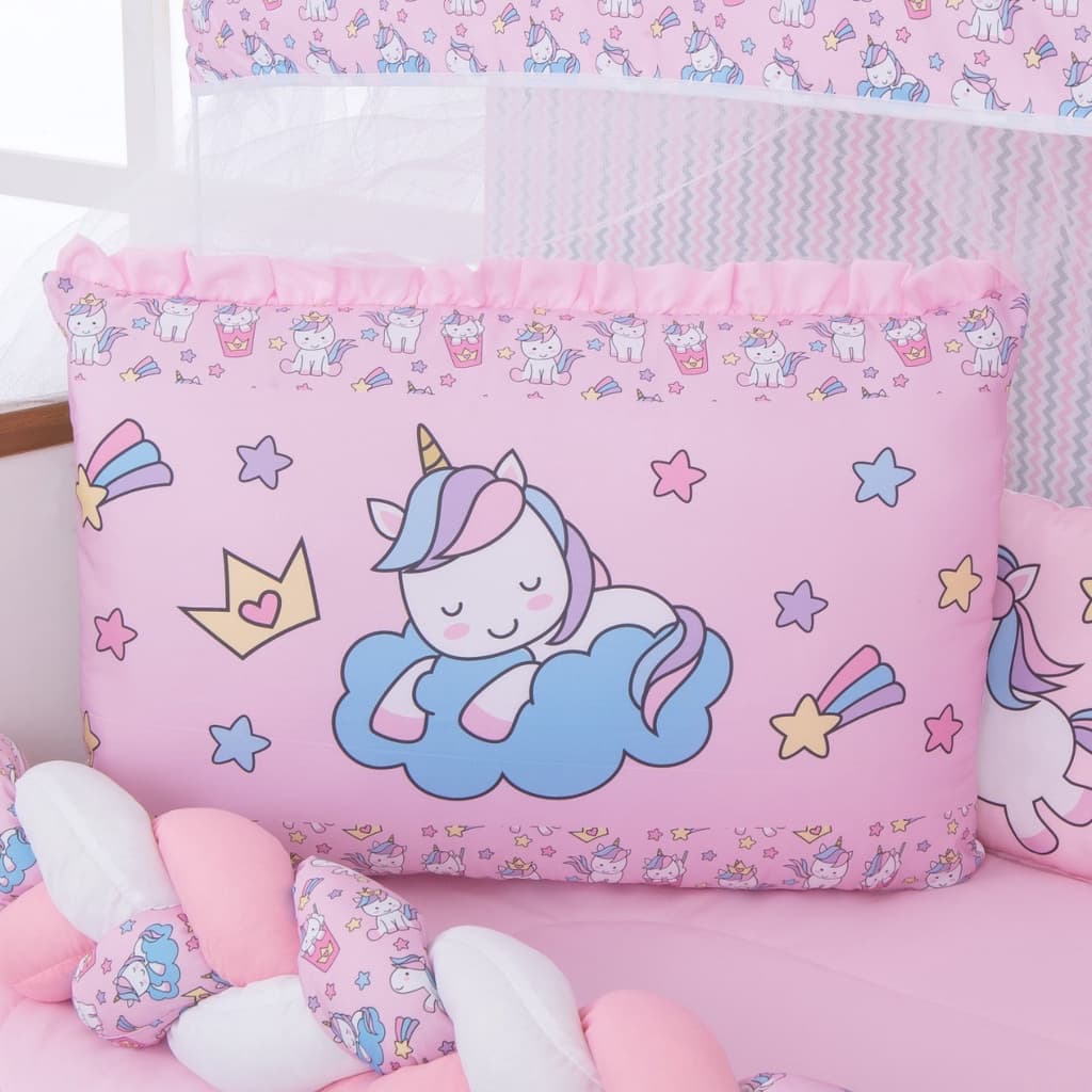 Kit Berço Americano 13 peças Enxoval Bebê Menina Unicornio