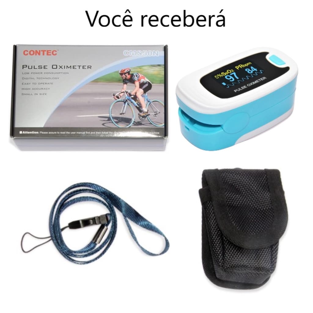 Oxímetro Digital de Pulso Medidor de Saturação de Dedo Display Giro Automático Capa + Cordão