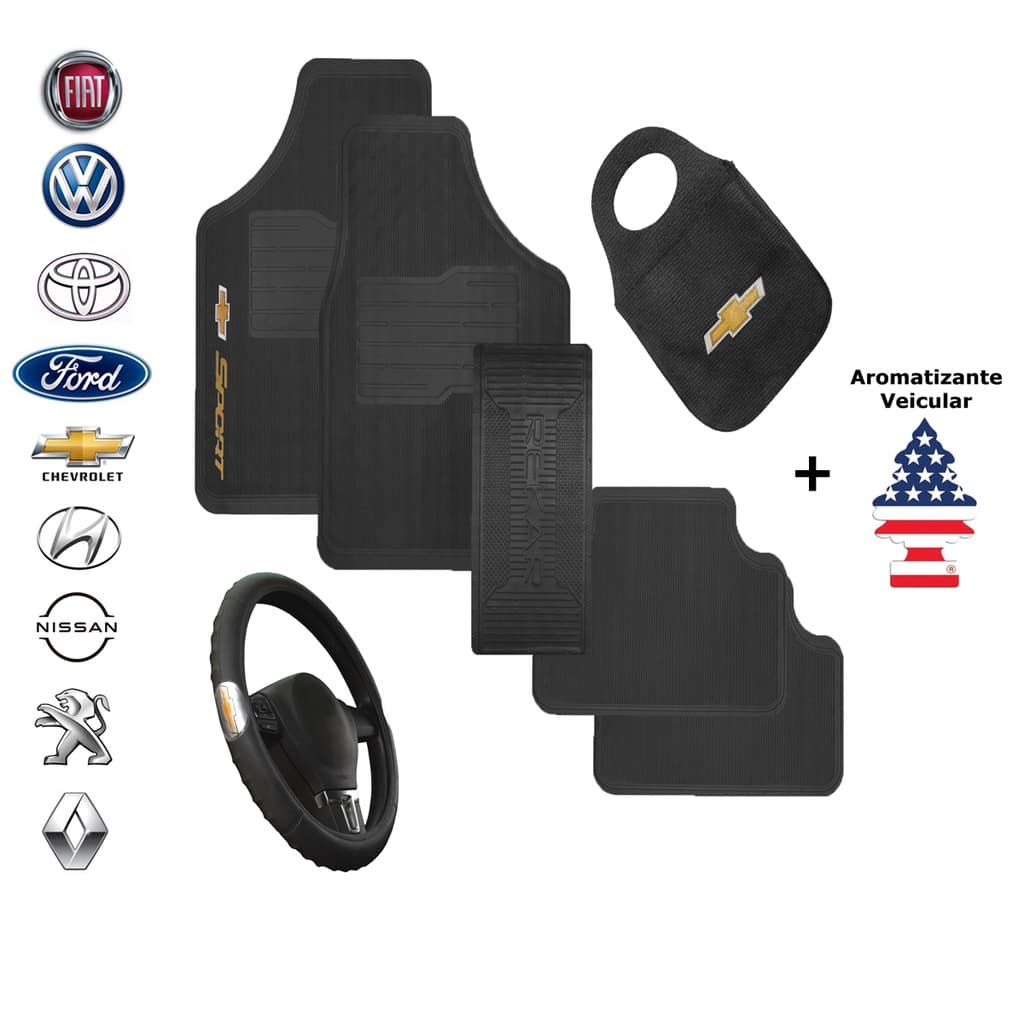 Tapete Automotivo Borracha Universal Personalizada + Capa de Volante Universal + Sacola de Cambio Kit Para Todas as Marcas e Modelos