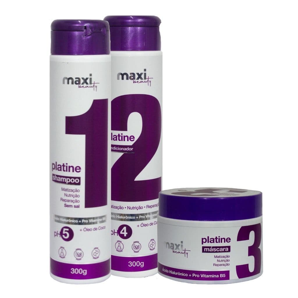 Kit Capilar Platine - Matizador - Shampoo + Condicionador + Máscara Hidratante Platinados - Vegano