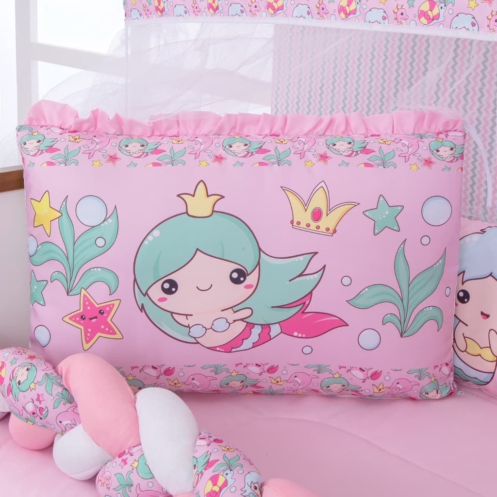Kit Berço Americano 13 peças Enxoval Bebê Menina Sereia