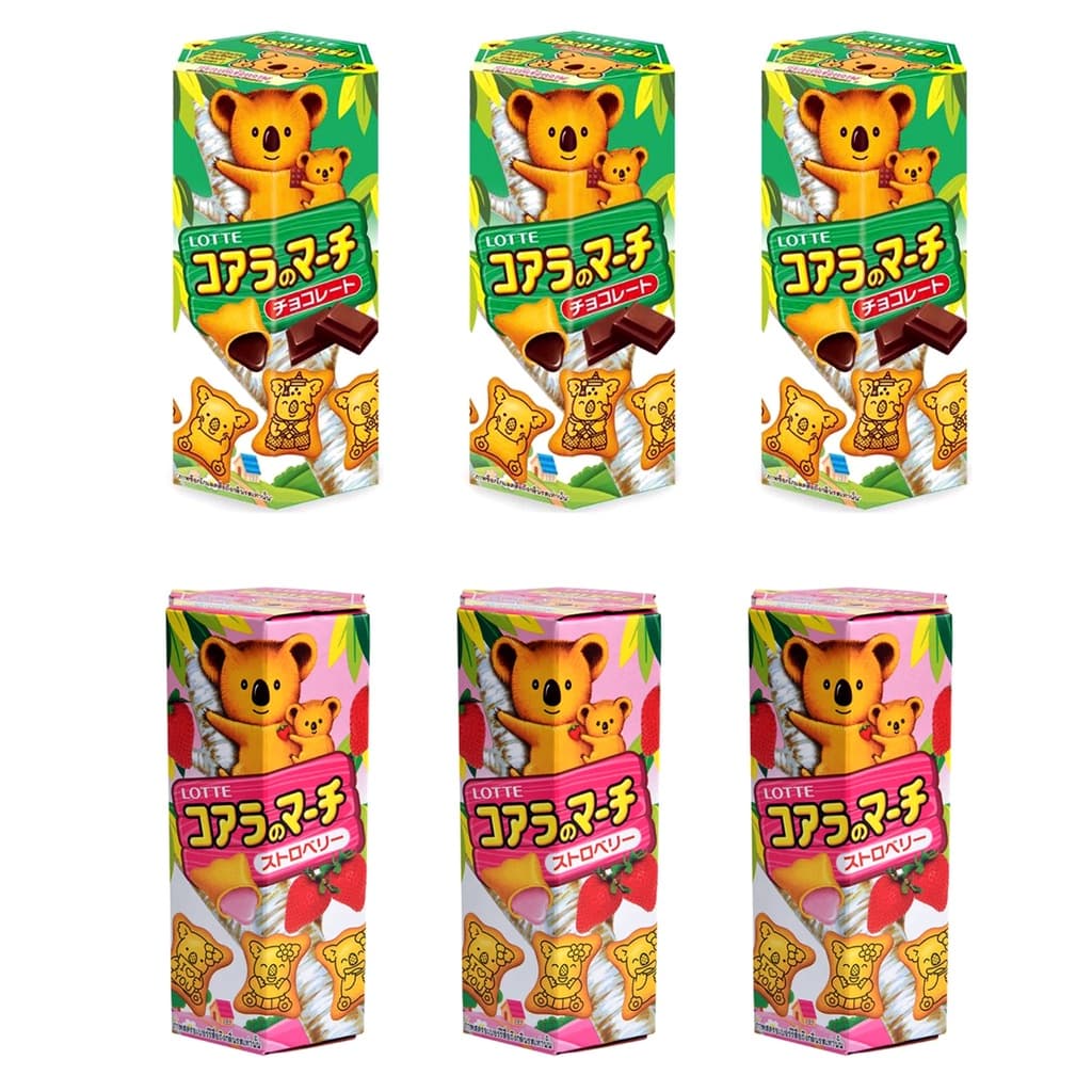 Kit 6 Caixas Biscoito Koala Chocolate E Morango Importado 37gr