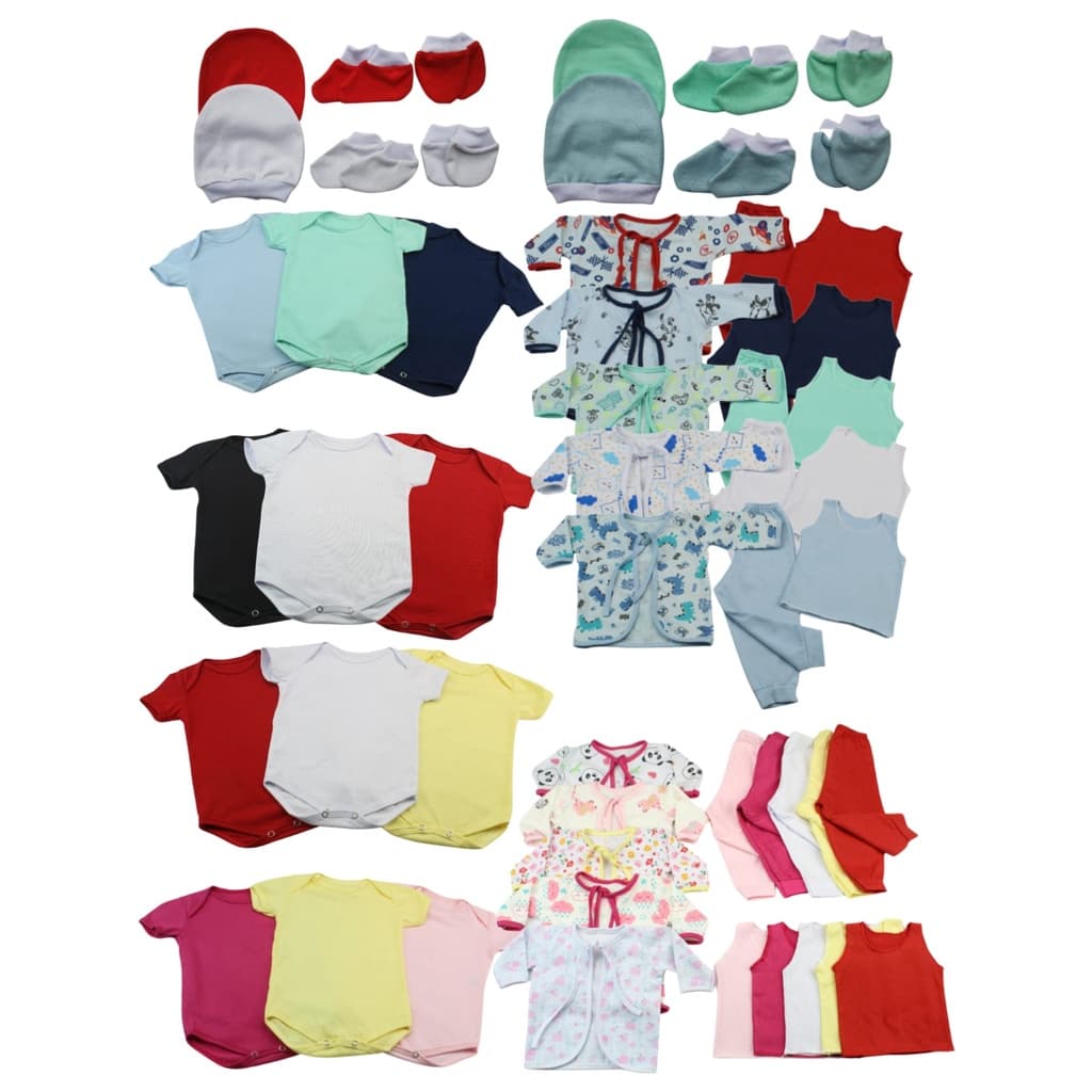 kit enxoval body mijão touca e meia 28 peças bebê menino e menina Algodão