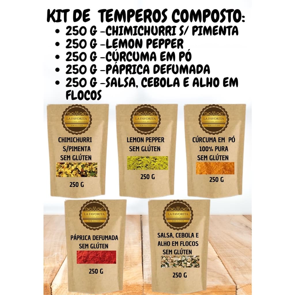 TEMPEROS - KIT COM O5 - 250 G CADA - CONDIMENTOS PREMIUM SEM GLÚTEN