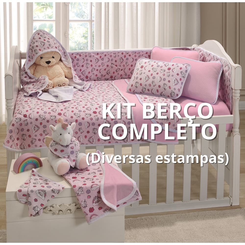 Kit Enxoval Berço Baby 7 Peças - Manta Cobertor Bebê + Jogo 3 Peças Berço Tamanho Americano + 3 Pano de Boca 100% Algodão