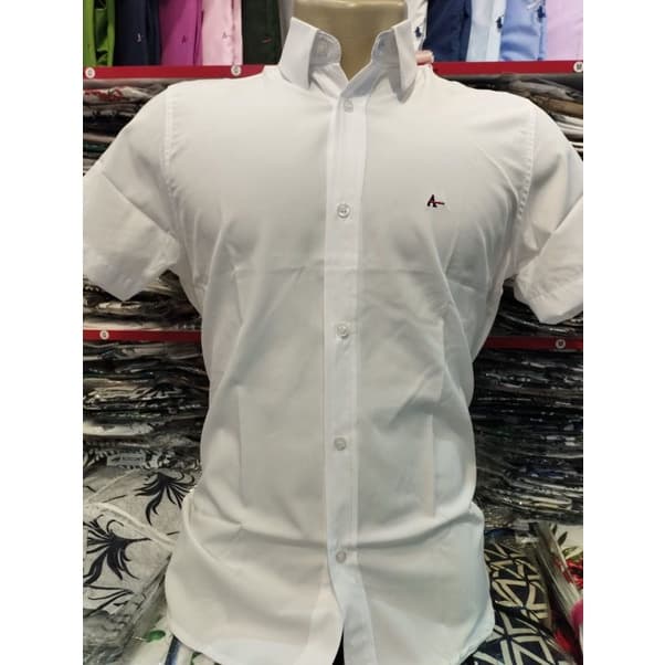 camisa social manga curta slim fit com elastano não amassa passa fácil