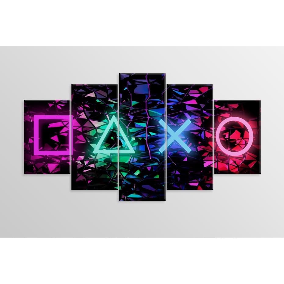Quadro Decorativo 5 peças Mosaico Gamer Controle Video Game Playstation XBOX Nintendo