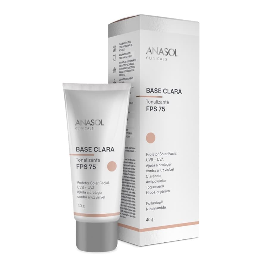 Anasol Protetor Clareador Facial Base Clara FPS 75 Clinicals Antipoluição 40g