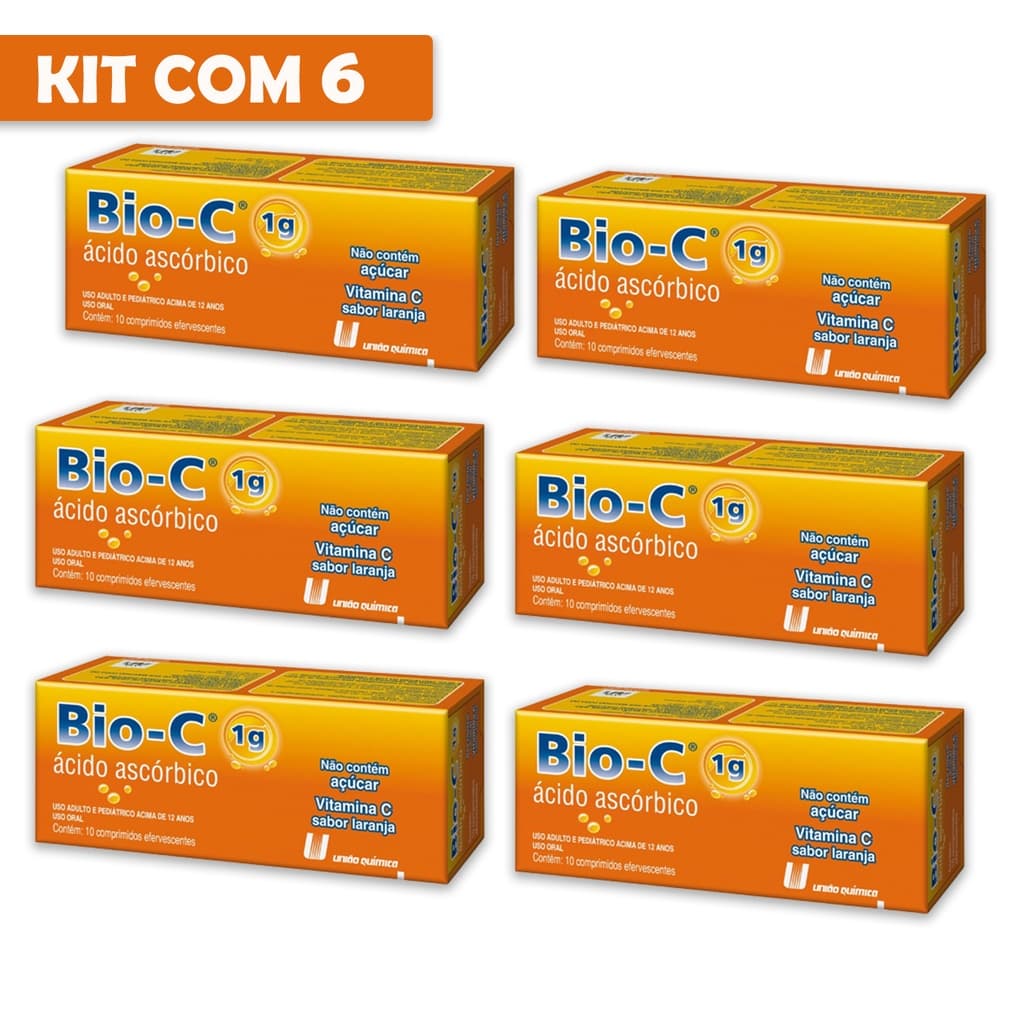 Kit C/6 Bio C 1g C/60 Cpr Efervescentes - Vitamina C Laranja
