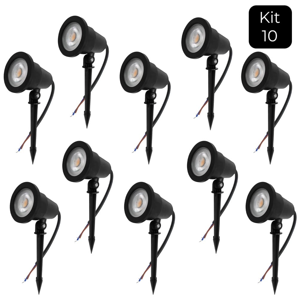 Kit 10 Luminária Espeto Jardim Luz Led 7w Prova D'água IP65 Externo Iluminação Focal