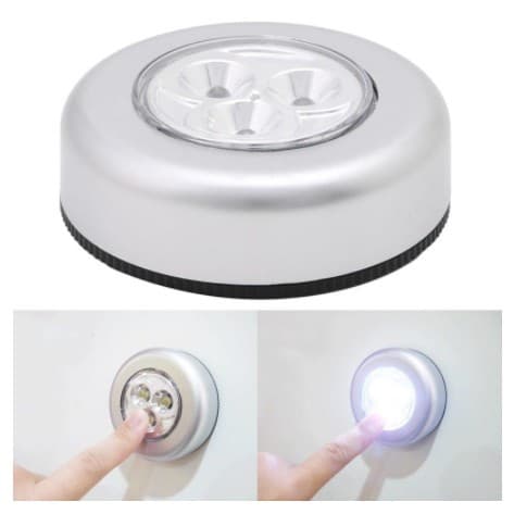 Luminária Mini Iluminária Led Sem Fio Forte De Toque Com Adesivo Redonda Autoadesiva Com Spot 3 leds Luz De Parede