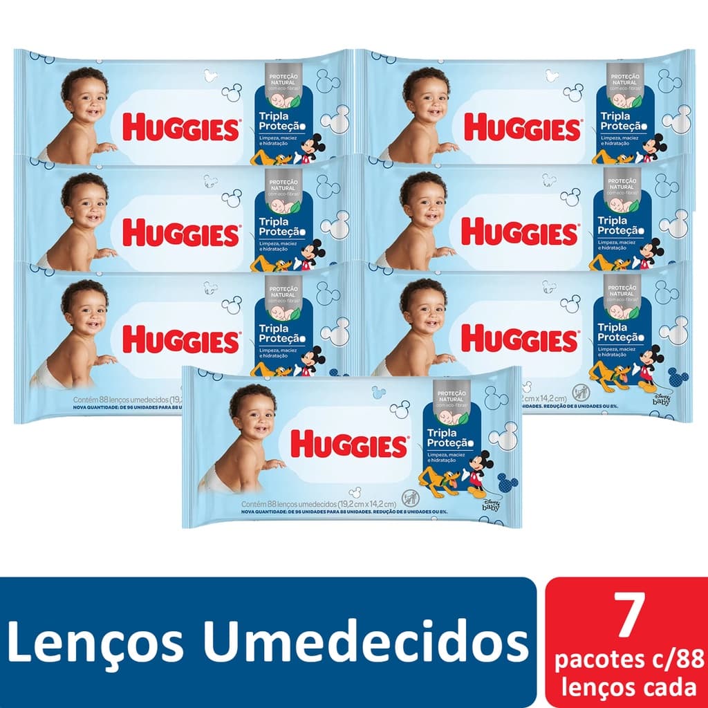 KIT 7 Pacotes C/88 - Lenços Umedecidos Huggies Tripla Proteção