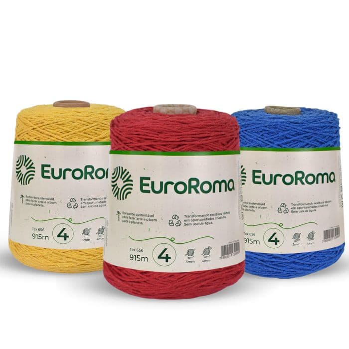Barbante EuroRoma 600g Fio Nº4 915m para Crochê Tricô e Tapetes