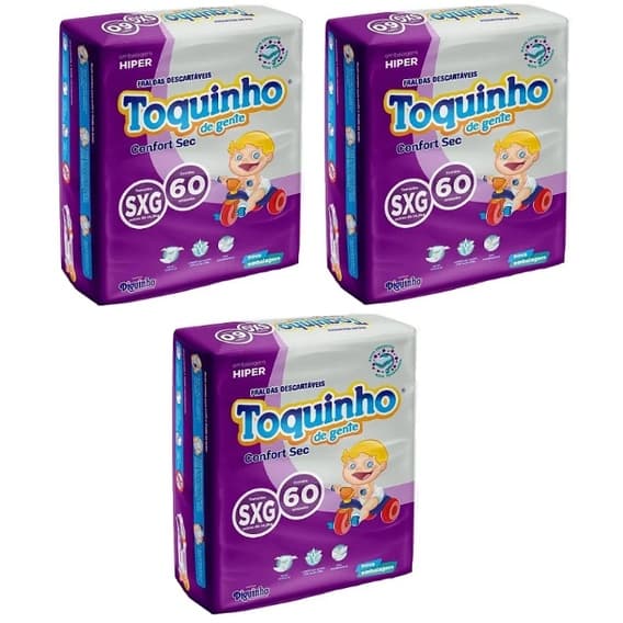 Fralda Noturna (Dia & Noite)Toquinho Confort Sec Hiper  - Tam SXG - 180 Unidades/Tiras
