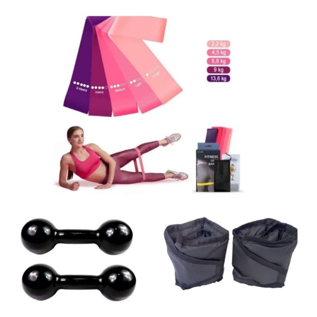 Kit Treino Halter 2kg + Caneleira 2kg + Kit Theraband