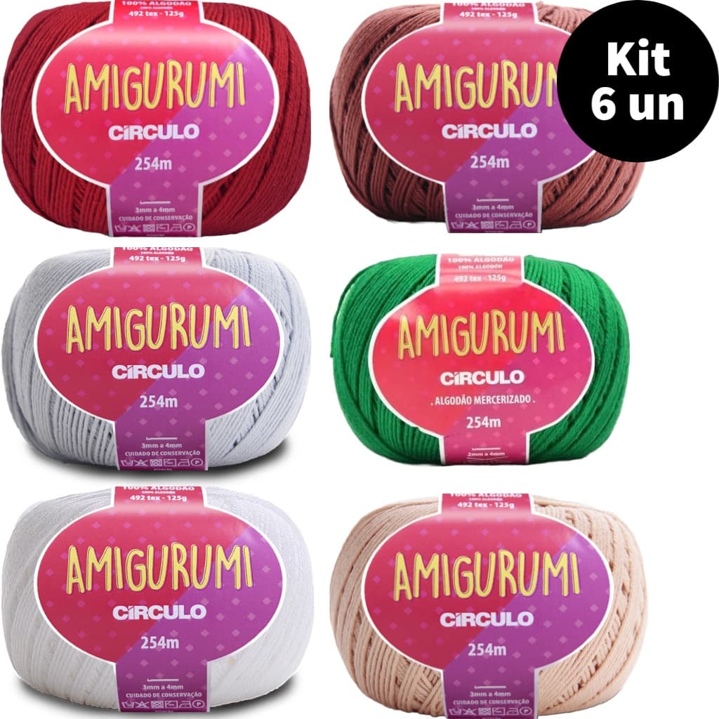 Kit 6 Linhas Amigurumi 254 Metros Circulo Barbante de 492 TEX p/ Crochê, Tricô, Tapeçaria e Artesanato