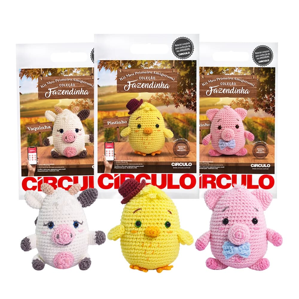 Kit Meu Primeiro Amigurumi Coleção Fazendinha Circulo Crochê
