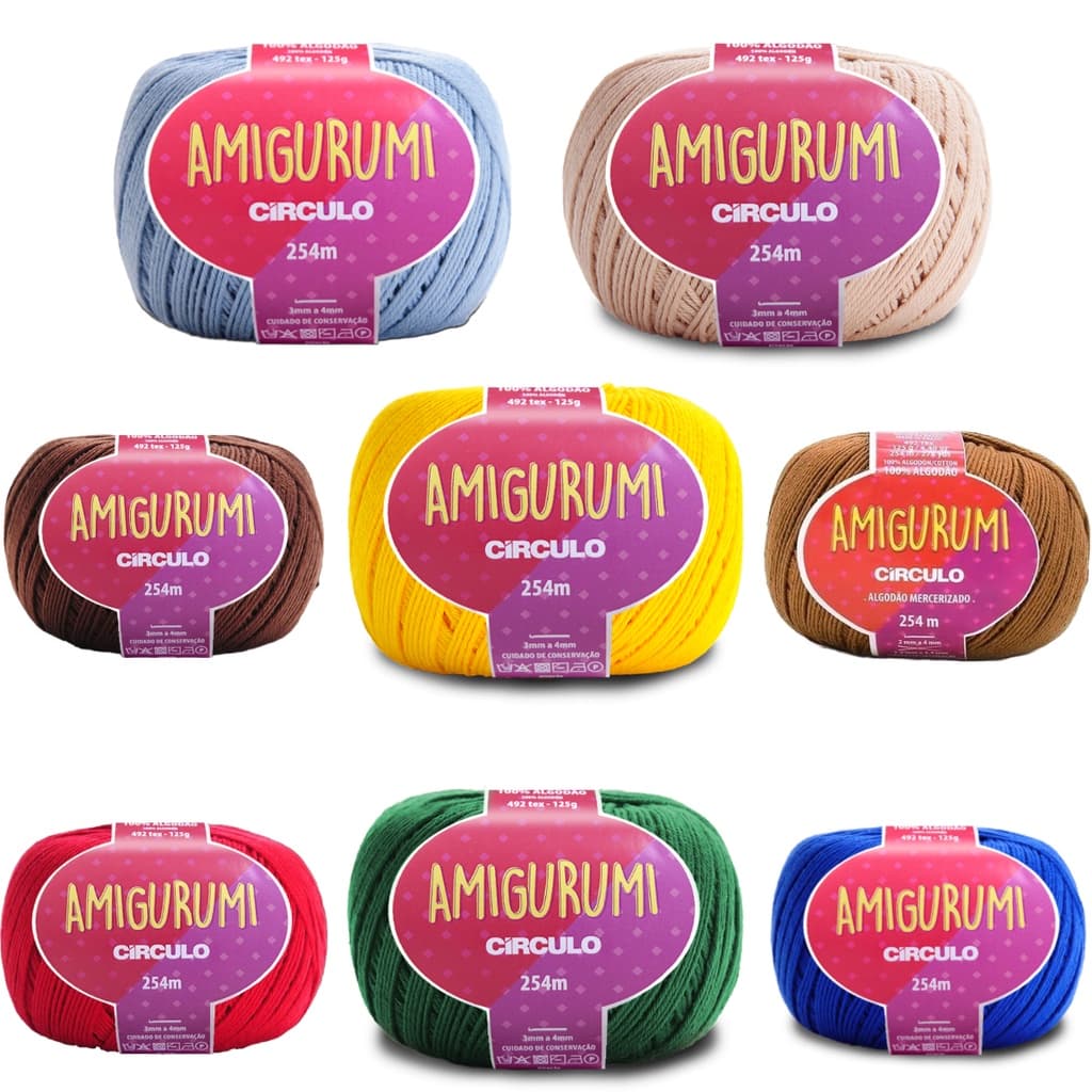 Kit 8 Linha Amigurumi 254 metros 100% Algodão Circulo Barbante para Crochê, Tricô e Artesanato