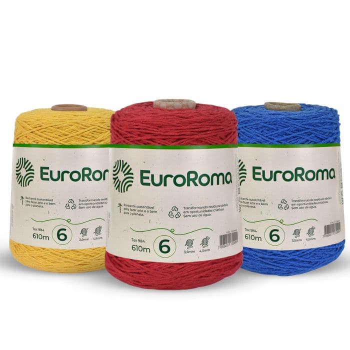 Barbante EuroRoma 600g Fio Nº6 610m para Crochê Tricô e Tapetes