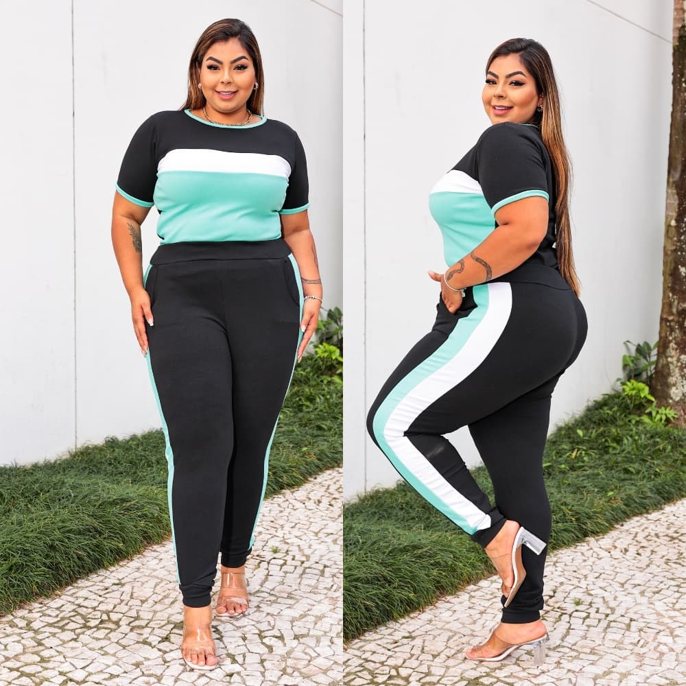Conjunto Feminino Calça E Blusa Moda Plus Size 2 Peças Tamanhos Grandes GG G1 G2 G3 Coleção Inverno Frio Moleton