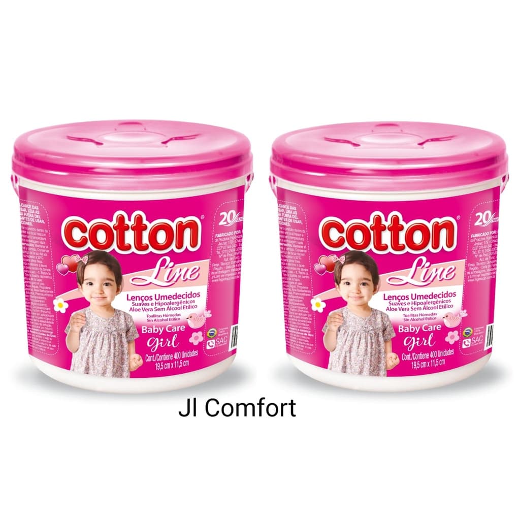 Lenços Umedecidos Kit com 02 Baldes 400 Lencinhos Cada - Cotton Line.