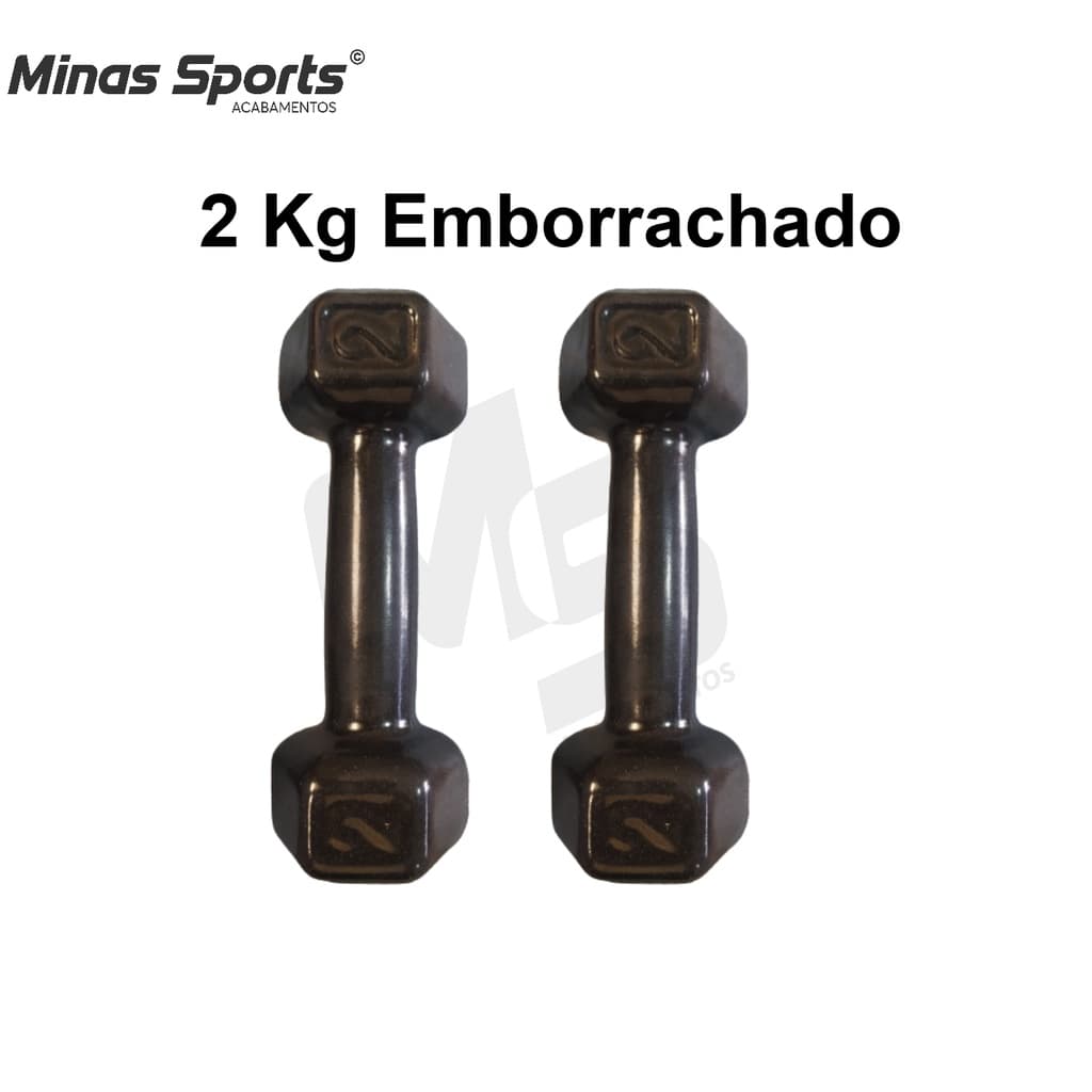 Par Halter Sextavado Emborrachados 2 Kg Peso Academia Treino Musculação C/ 2 Un