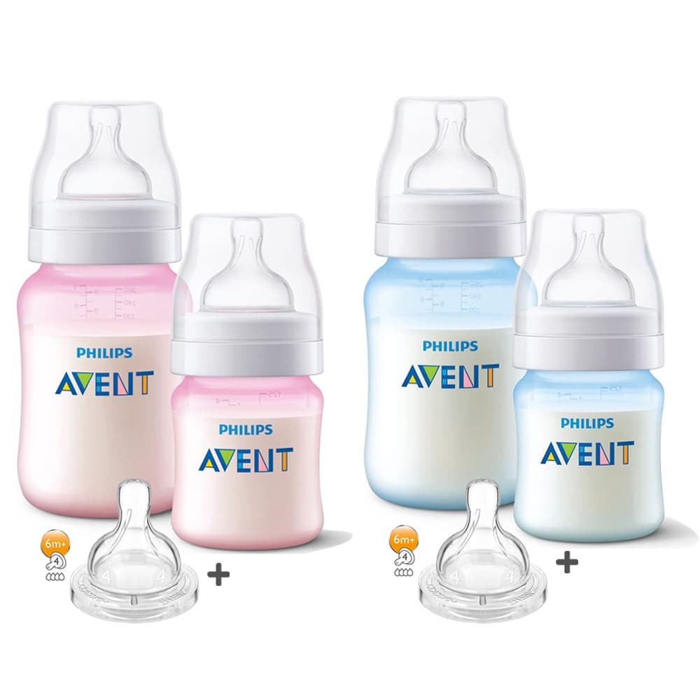 Kit Mamadeira Avent Bebê 125/260 Ml + Bico N°4 Rosa Ou Azul