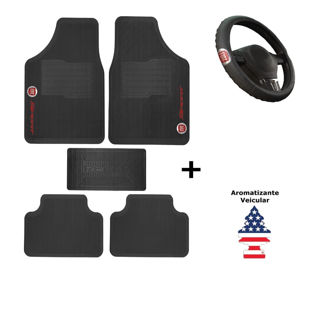 Tapete Automotivo Fiat Universal + Capa de Volante – Uno, Doblo, Punto, Bravo, Fiorino, Argo, Siena, Strada, Palio –  Tapete para Carro, Carpete Carro, Carpete para Carro, Sport, Preto