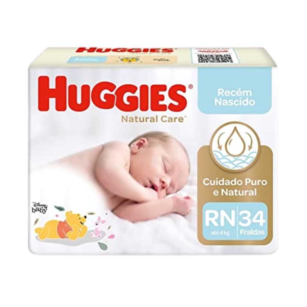 Fralda Huggies Natural Care Tamanho RN com 34 unidades