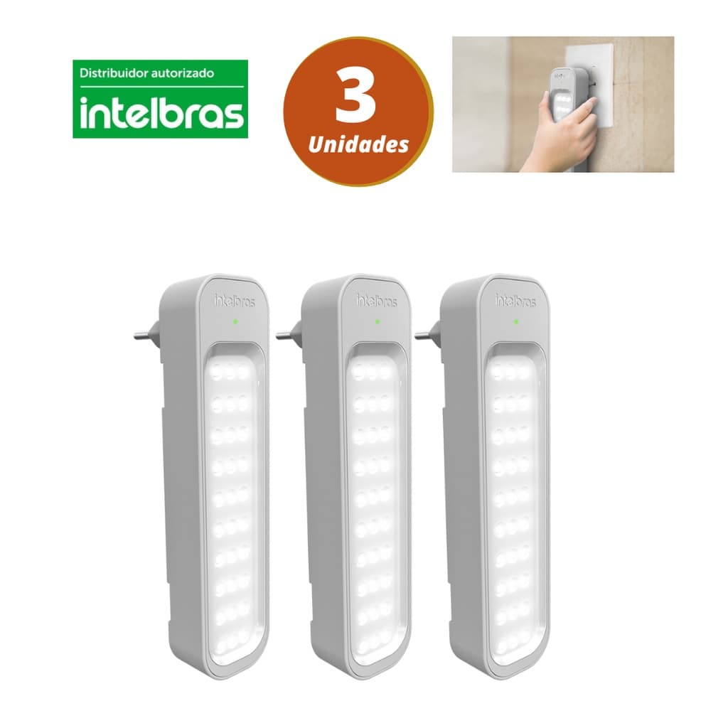 Kit 3 luminárias de Emergência Intelbras 30 leds Lea 150 Led Bivolt Branca