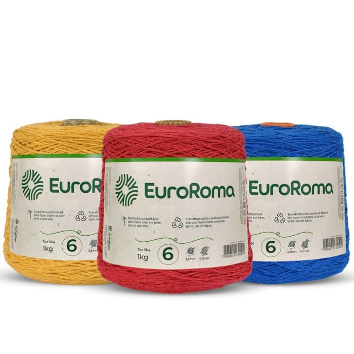 Barbante EuroRoma 1kg Fio Nº6 para Crochê Tricô Tapetes
