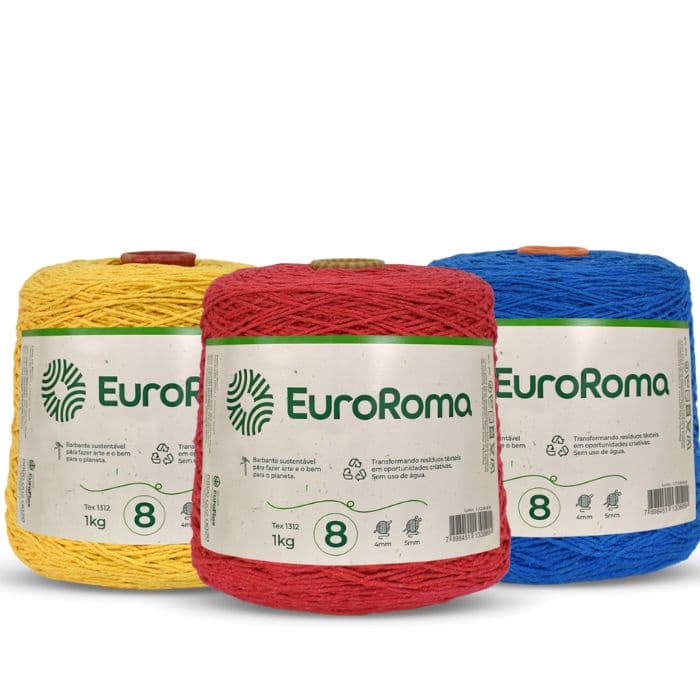 Barbante EuroRoma 1kg Fio Nº8 para Crochê Tricô Tapetes