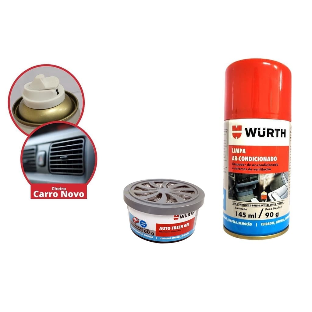 Kit Limpa Ar Higieniza W-Max Condicionado Carro Novo em Spray Wurth Cheirinho Odorizador