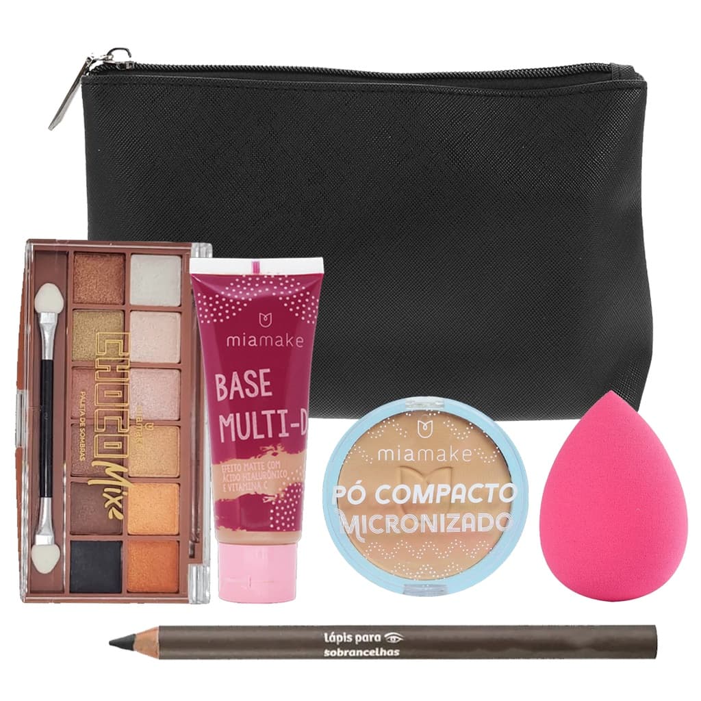 Kit Básico De Maquiagem Base Liquida Pó Compacto