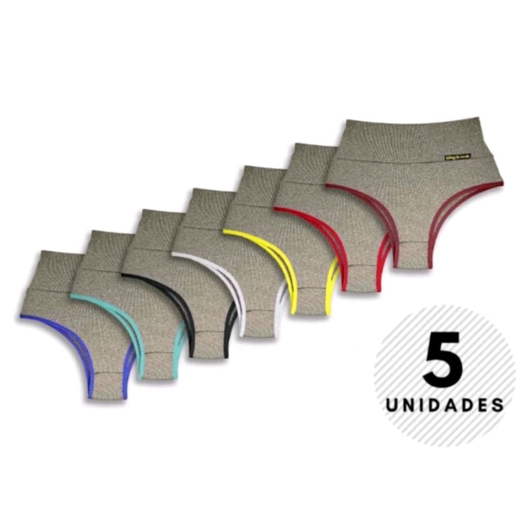 Kit 5 Calcinha Cinta Cintura Alta Tanga Cós Duplo Conforto Fitness Pós Parto Seca Barriga Compressão