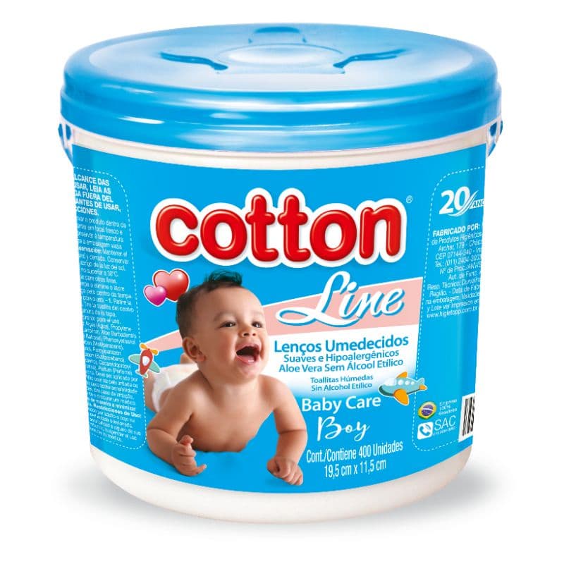 1 Balde de Lenços umedecidos com 400 Unidades Cada - Cotton Line