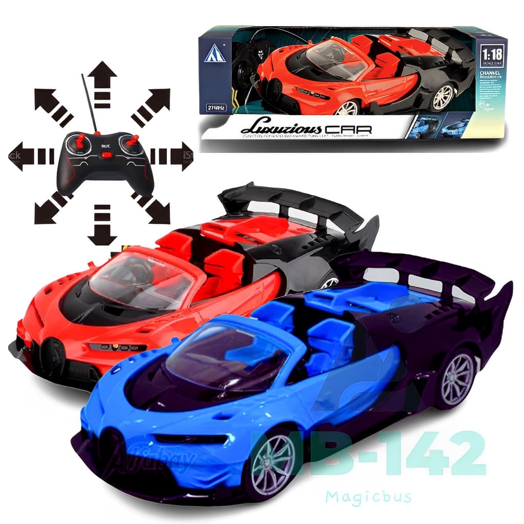 Carrinho De Controle Remoto Conversível Veloz Acende luzes farol Bugatt Brinquedo Infantil 7 Funções