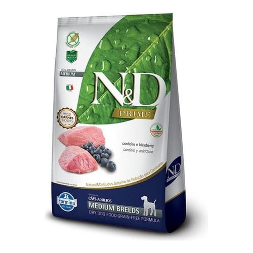N&D Prime Cães Medio Cordeiro Blueberry 10kg