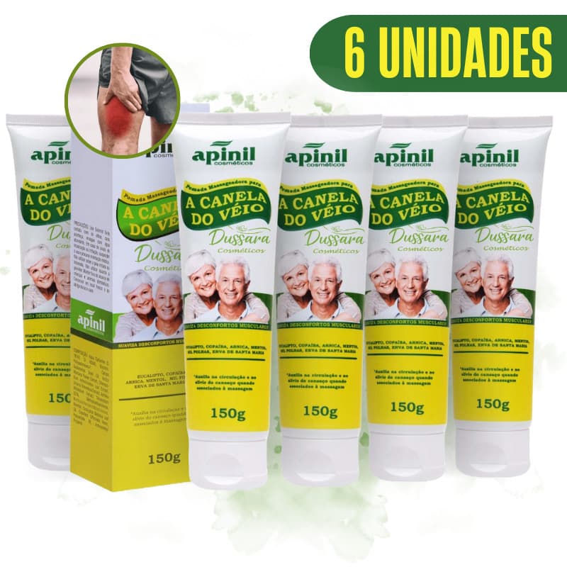 kit 6 Pomada Massageadora Canela de Velho | 150g | Apinil Alívio do Cansaço Muscular