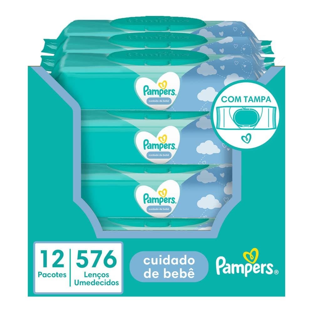 Caixa de Lenços Umedecidos Pampers para Cuidados de Bebê- 12 Pacotes