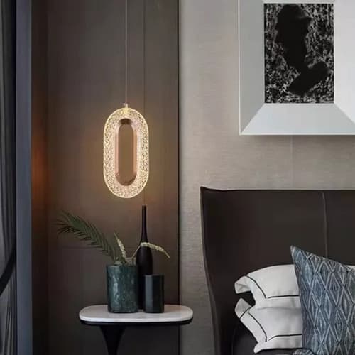 Luminária de Teto 3 cores Decoração interna Lustre Pendente Tipo Cristal Oval Dourado Cabeceira
