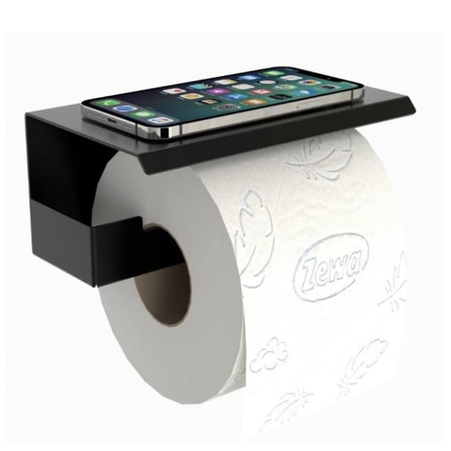 Suporte Papel Higiênico Com Adesivo Na Parede Preto UN.ELG