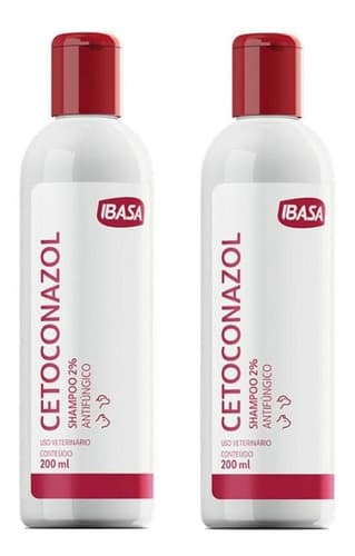 Kit 2 Shampoo Antifúngico Ibasa Cetoconazol 2% para Cães e Gatos - 200 mL