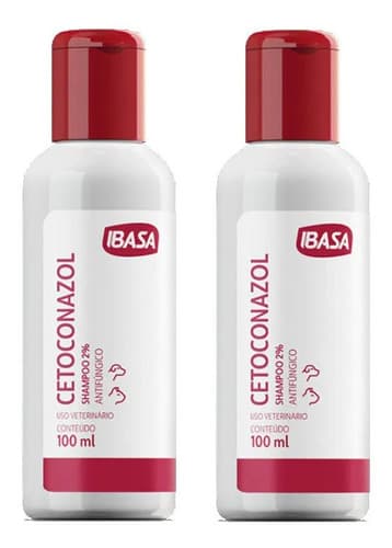 Kit 2 Shampoo Antifúngico Ibasa Cetoconazol 2% para Cães e Gatos - 100 mL