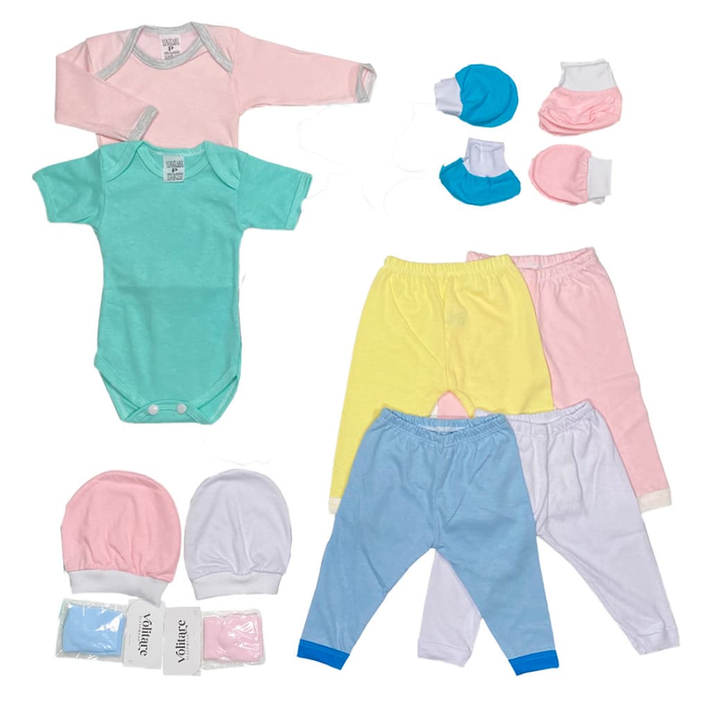 Kit 10 Peças Roupinhas de Bebê Body Calça Luva Touca Meia Enxoval Maternidade Menino Menina Liso